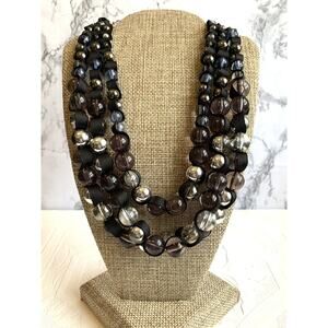 Cookie Lee Necklace Glass Art Beads & Black Ribbon 3 Strand Fashion 90's Core